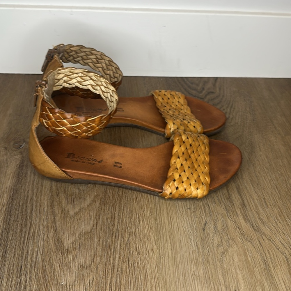 Leather Sandals Warm Tan Boho Woven Flat Sandals Size 36 (US 6) Summer BROWNS - Picture 7 of 16